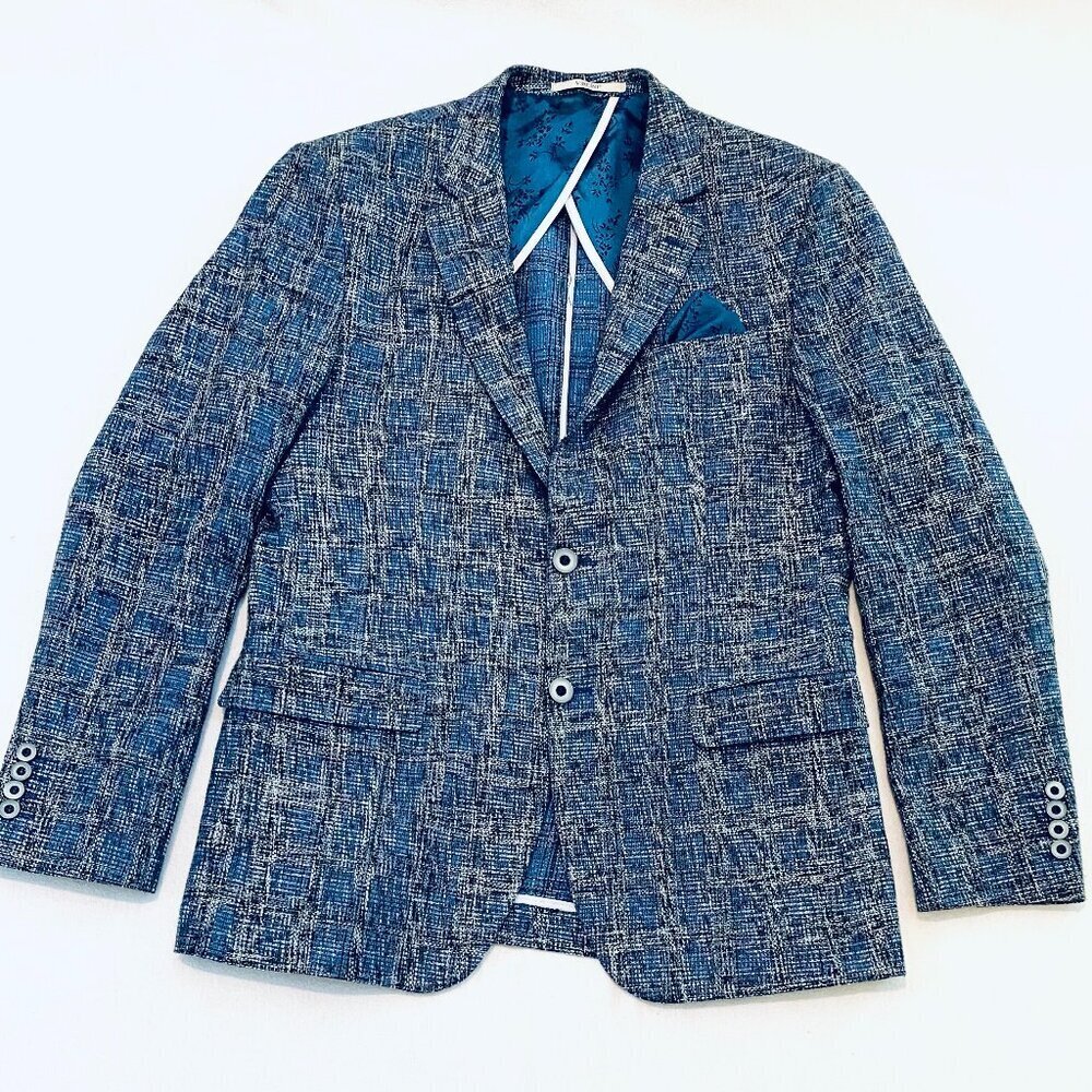Men's Blue Textured Two-Button Blazer